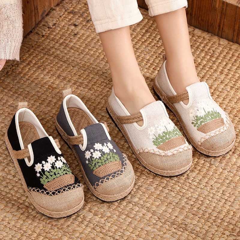 Sneaker Vegan - Veowalk Blumen Bestickt Frauen Handgemachte Leinen